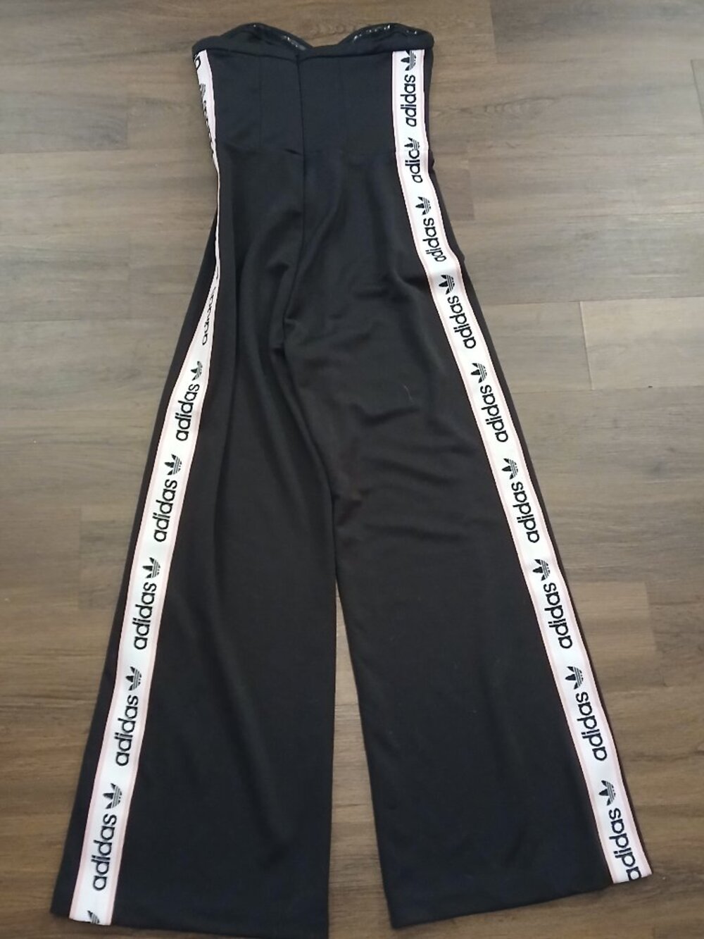 RARE Adidas Wide Leg Strapless Jumpsuit Logo NWT L DESIGNER - Picture 8 of 9